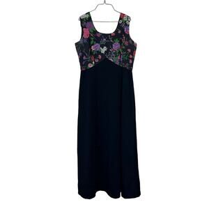 Montgomery Ward VINTAGE floral bodice black maxi sleeveless dress Plus‎ Size 20